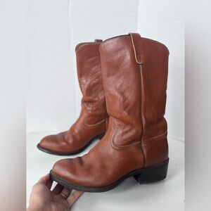 Vintage TEXAS Tan Brown Distressed Leather Western Cowboy Boots Men’s 10.5 EE